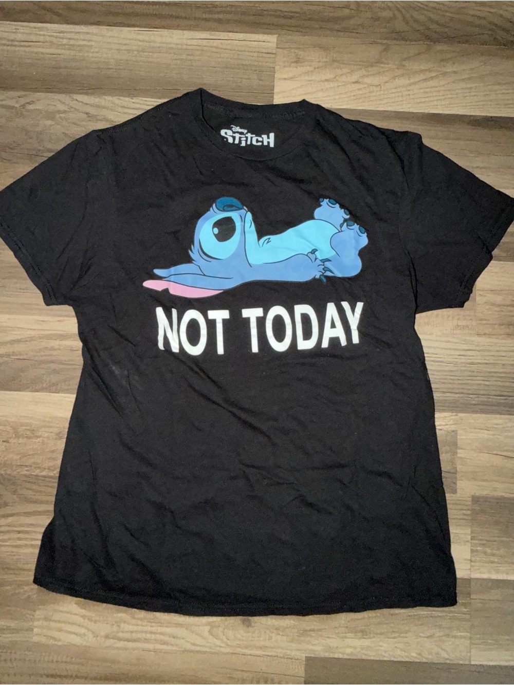Disney Black Graphic Tee with Blue Stitch Print